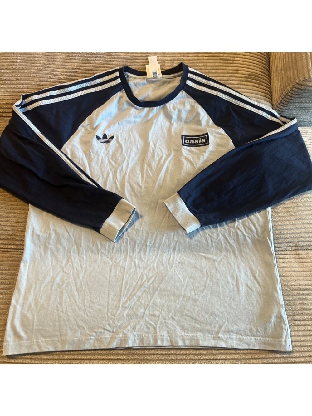 Oasis x Adidas Official Tour Blue 3 Stripe Long Sleeve Concert Tee Dublin XL